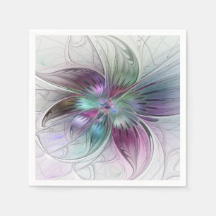 Serviette En Papier Fleur Abstraite Colorée Art Fractal Floral Moderne