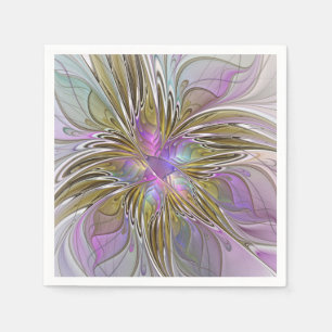 Serviette En Papier Fleur abstraite colorée fractale avec rose et or