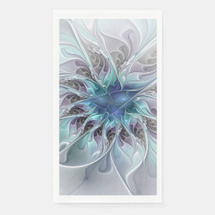 Serviette En Papier Fleur Abstraite Fractale Moderne Avec Bleu