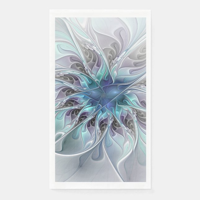 Serviette En Papier Fleur Abstraite Fractale Moderne Avec Bleu (Devant)