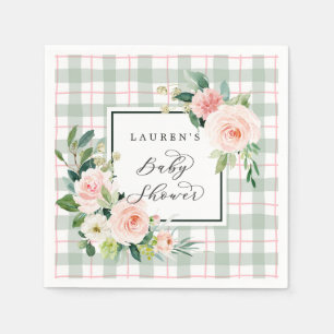 Serviette En Papier Fleur aquarelle   Baby shower Pastel Plaid