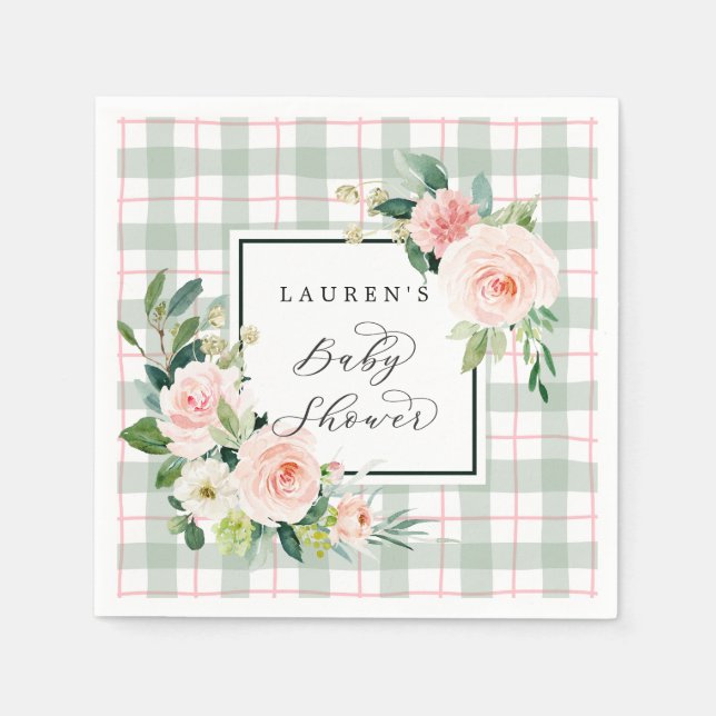 Serviette En Papier Fleur aquarelle | Baby shower Pastel Plaid (Devant)