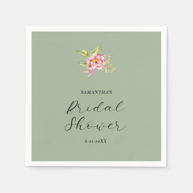 Serviette En Papier Fleur aquarelle rose | Enterrement de vie de jeune (Devant)