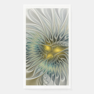 Serviette En Papier Fleur argentée dorée Fantastique art fractal abstr