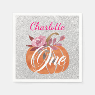 Serviette En Papier Fleur Automne Citrouille 1er Anniversaire Un Argen