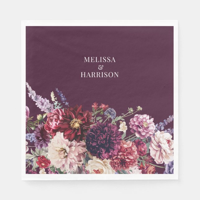 Serviette En Papier Fleur automne Dahlia Merci foncé (Devant)