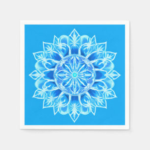 Serviette En Papier Fleur Batik Mandala en Turquoise