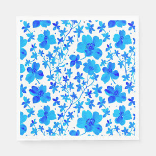 Serviette En Papier Fleur botanique en bleu foncé et blanc