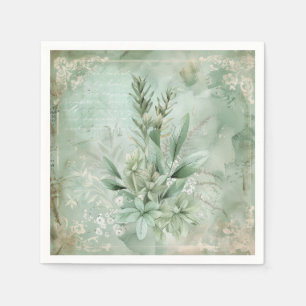 Serviette En Papier Fleur botanique verte menthe vintage (1)