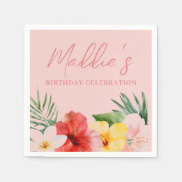 Serviette En Papier Fleur d'anniversaire Hawaïenne pêche