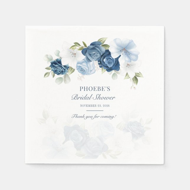 Serviette En Papier Fleur de Bloom Eucalyptus Succulent Bleu Poussiére (Devant)