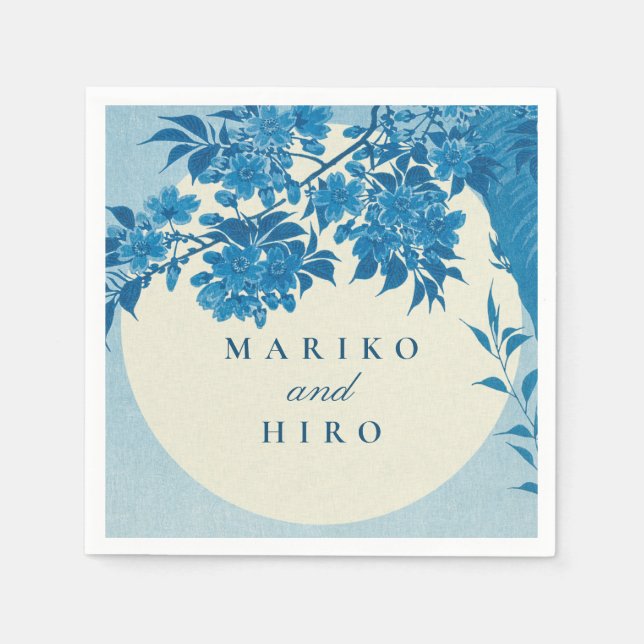 Serviette En Papier Fleur de cerisier bleu japonais antique (Devant)