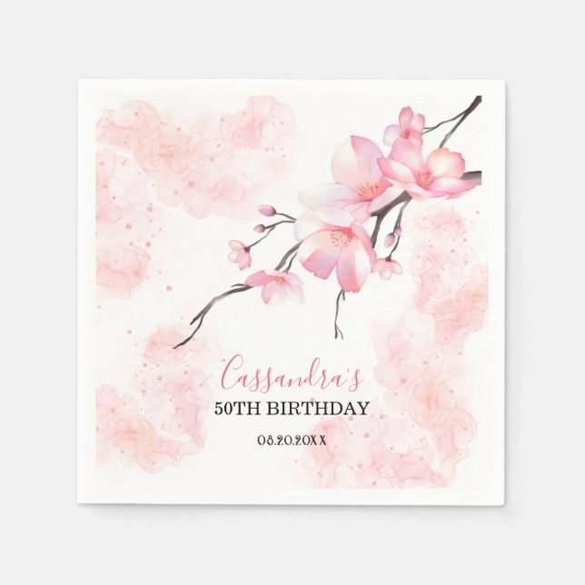 Serviette En Papier Fleur de cerisier rose Fleur Anniversaire (Devant)