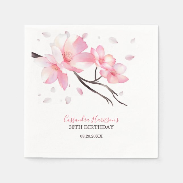 Serviette En Papier Fleur de cerisier rose pâle Sakura anniversaire (Devant)