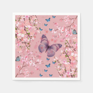 Serviette En Papier Fleur de cerisiers et papillons