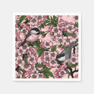 Serviette En Papier Fleur de cerisiers et poulets roses