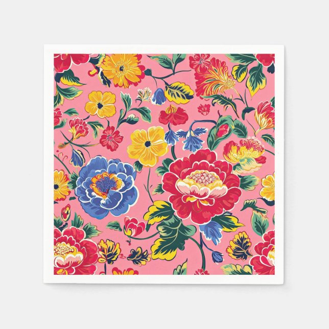 Serviette En Papier Fleur de Chinoiserie Rose Clair (Devant)