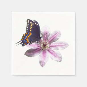 Serviette En Papier Fleur de Clematis et papillon noir à queue noire