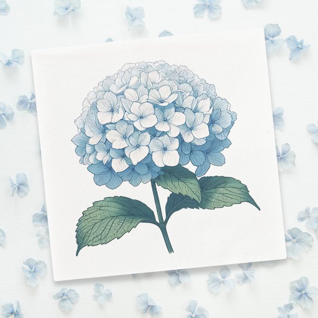 Serviette En Papier Fleur de cocktail d'hortensia bleu élégant (Créateur téléchargé)