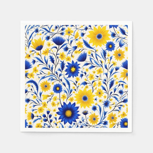Serviette En Papier Fleur de Cornflower romantique Bleu et Jaune Flora (Devant)