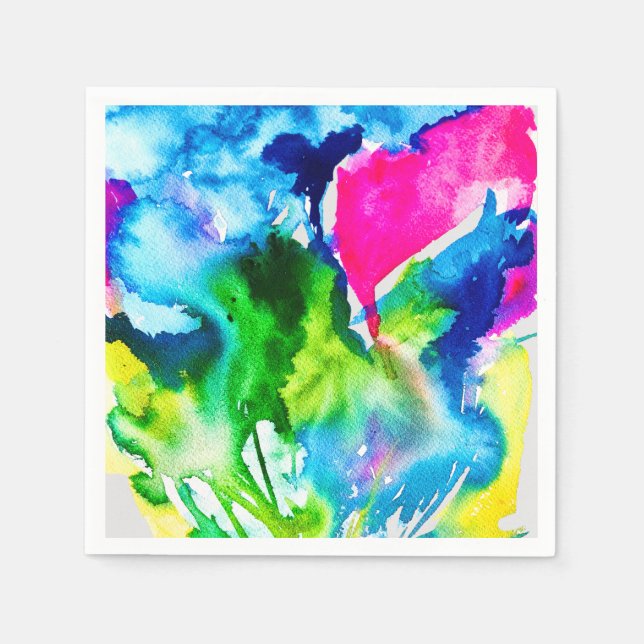 Serviette En Papier Fleur de cyclamen rose Aquarelle abstraite (Devant)