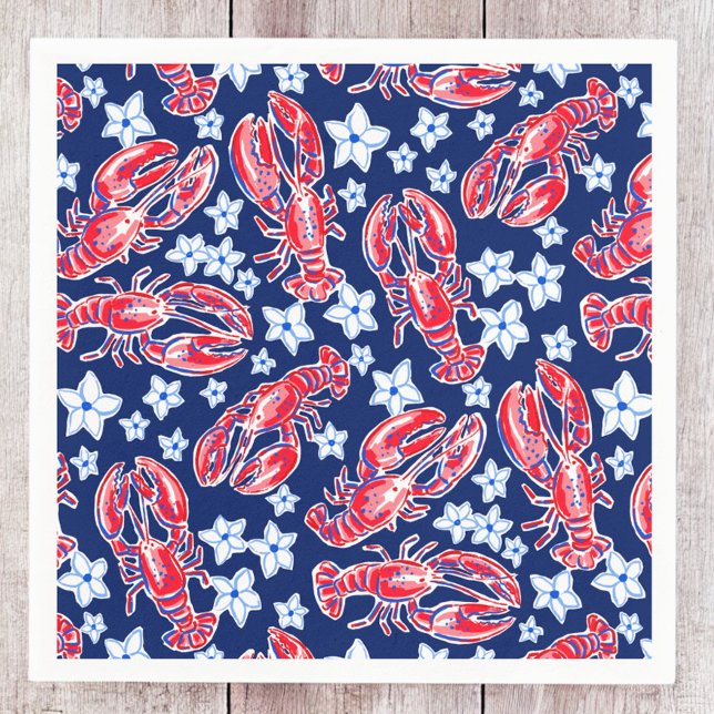 Serviette En Papier Fleur de homard Preppy Motif de la Marine Rouge (Créateur téléchargé)