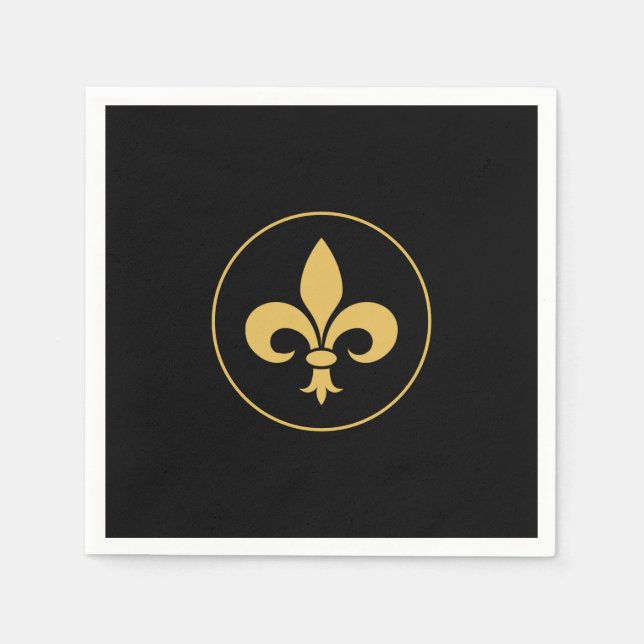 Serviette En Papier Fleur de Lis d'or en noir (Devant)