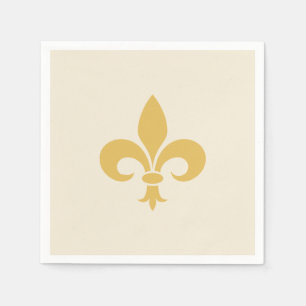 Serviette En Papier Fleur de Lis d'or sur Champagne Beige