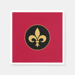 Serviette En Papier Fleur de Lis d'or sur rouge Crimson
