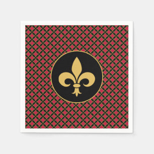 Serviette En Papier Fleur-de-Lis dorée sur fond noir et rouge