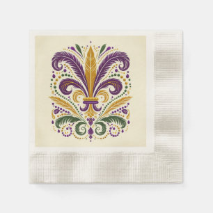 Serviette En Papier Fleur de lis jaune et vert violet