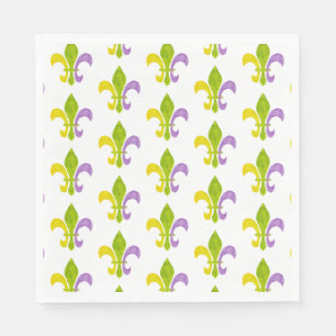 Serviette En Papier Fleur de Lis Mardi Gras sur fond blanc