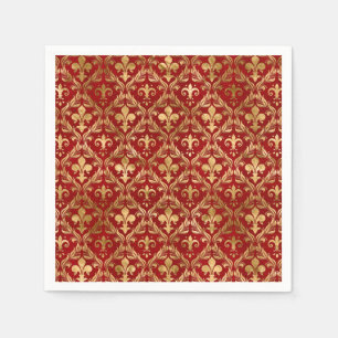 Serviette En Papier Fleur de lis motif luxe rouge