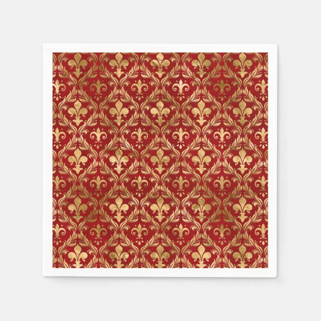Serviette En Papier Fleur de lis motif luxe rouge (Devant)