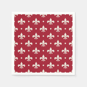 Serviette En Papier Fleur de Lis motif sur arrière - plan rouge