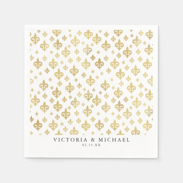 Serviette En Papier Fleur de lis or | Mardi Gras Personnalisé (Devant)