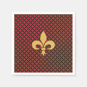 Serviette En Papier Fleur-de-lis ou fleur de lys élégante sur fond noi