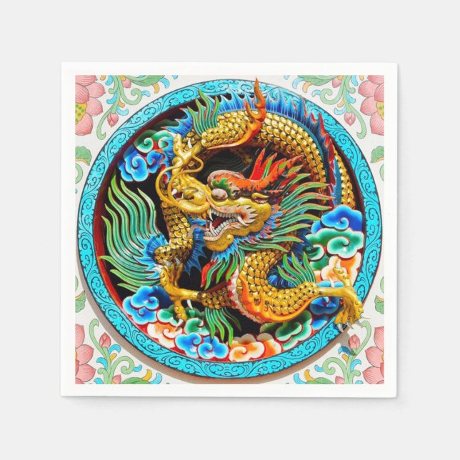 Serviette En Papier fleur de lotus de peinture de dragon cool (Devant)