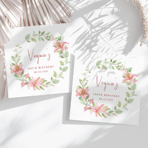 Serviette En Papier Fleur de Lys Rose Aquarelle Florale 100e Anniversa