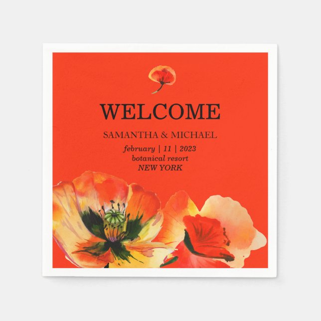 Serviette En Papier Fleur de pavot Red RANGE Mariage classique (Devant)