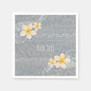 Serviette En Papier Fleur de Plumeria Tropicale Gris Jaune Fête d'été