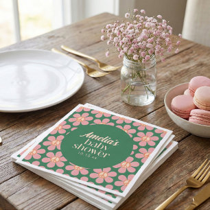 Serviette En Papier Fleur de signe de paix rétro vert rose Baby Shower