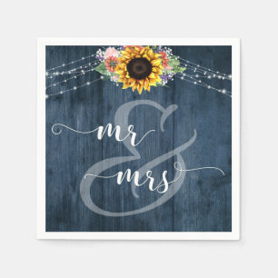 Serviette En Papier Fleur de soleil en bois bleu M. et Mme.
