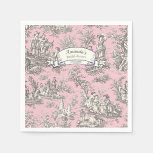 Serviette En Papier Fleur de style vintage rose toile de Jouy grise