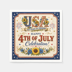 Serviette En Papier Fleur de tournesol patriotique vintage pour le 4 j