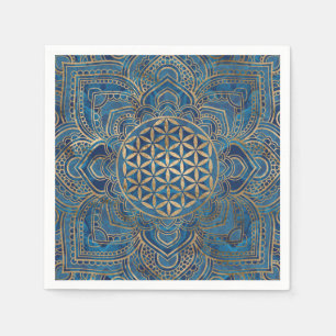 Serviette En Papier Fleur de vie à Lotus - Marbre bleu et or