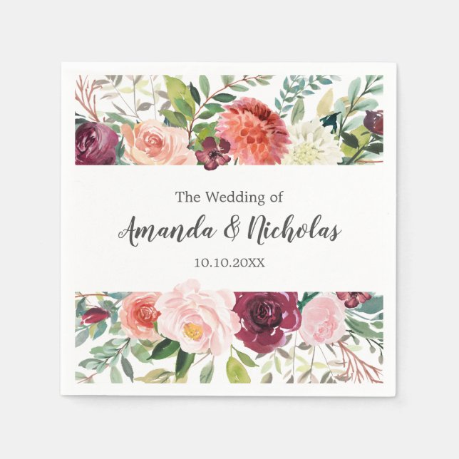 Serviette En Papier Fleur du pays | Rustic Floral Mariage automne (Devant)