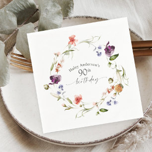 Serviette En Papier Fleur féminine fleur sauvage 90e fête d'anniversai