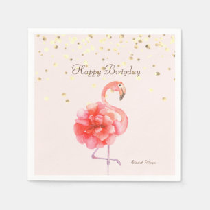 Serviette En Papier Fleur Flamant rose rose, Confetti Or