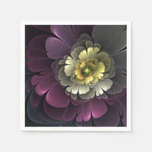 Serviette En Papier Fleur fractale grise et pourpre moderne abstraite